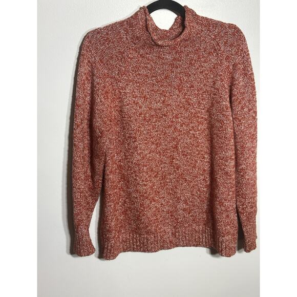L.L. Bean Sweaters - L.L. BEAN Ragg Funnel Roll Neck Sweater Orange Cotton Marled Women’s Medium Prep